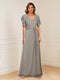 A-Line/Princess V-Neck Short Sleeves Appliques Ruched Mother of the Bride Dresses