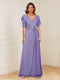 A-Line/Princess V-Neck Short Sleeves Appliques Ruched Mother of the Bride Dresses