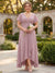A-Line/Princess V-Neck Short Sleeves Asymmetrical Chiffon Plus Size Bridesmaid Dresses with Ruffles & Ruched