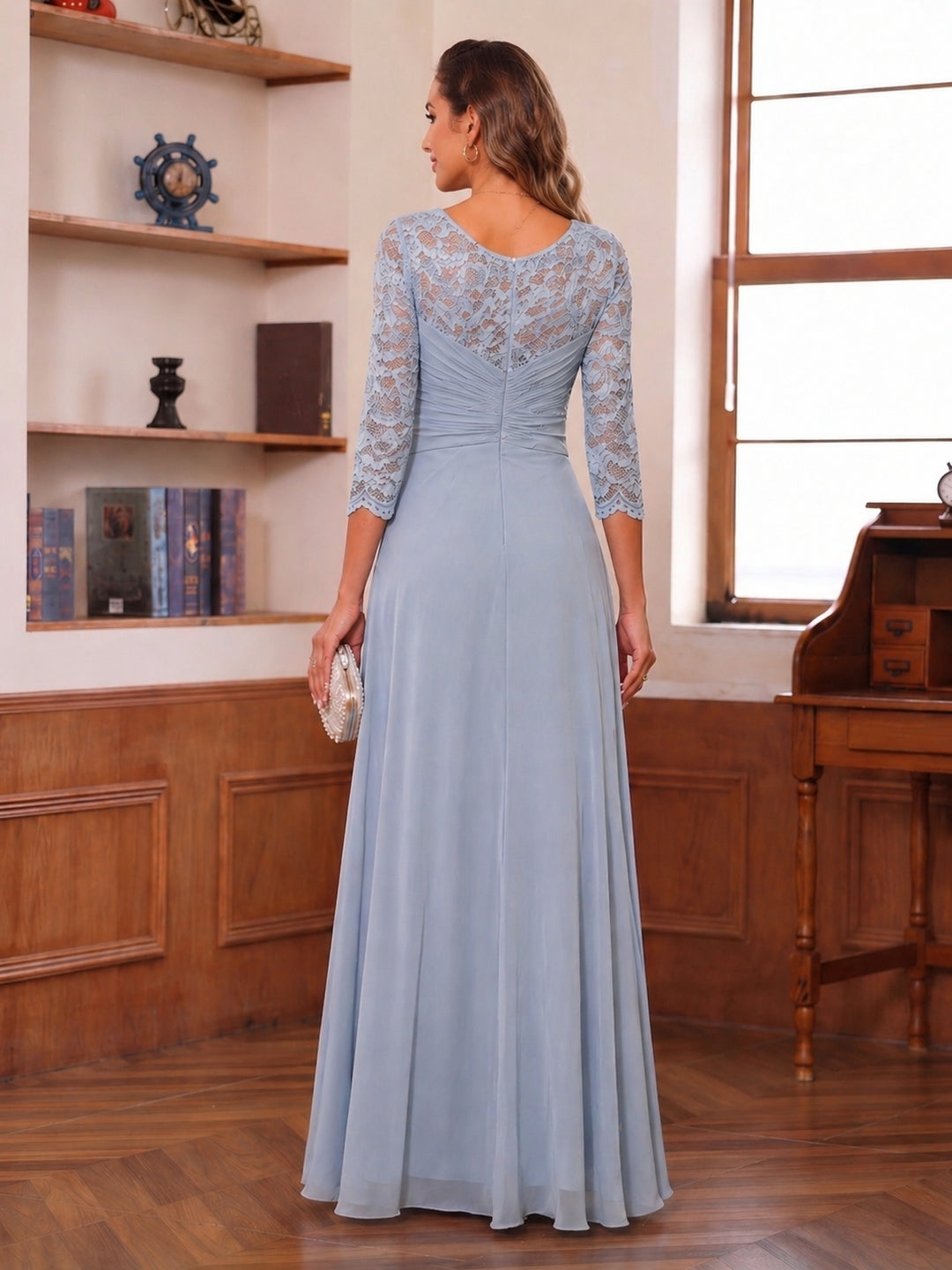 A-Line/Princess Scoop 3/4 Sleeves Mother of the Bride Dresses with Appliques &amp; Split Side