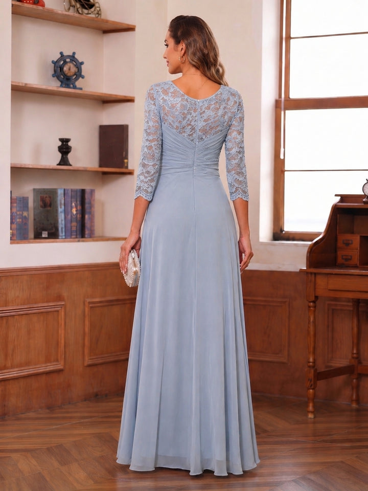 A-Line/Princess Scoop 3/4 Sleeves Mother of the Bride Dresses with Appliques &amp; Split Side