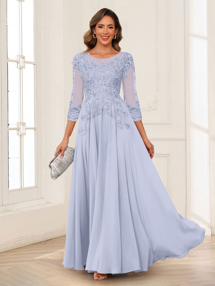 A-Line/Princess Scoop 3/4 Sleeves Chiffon Mother of the Bride Dresses with Applique