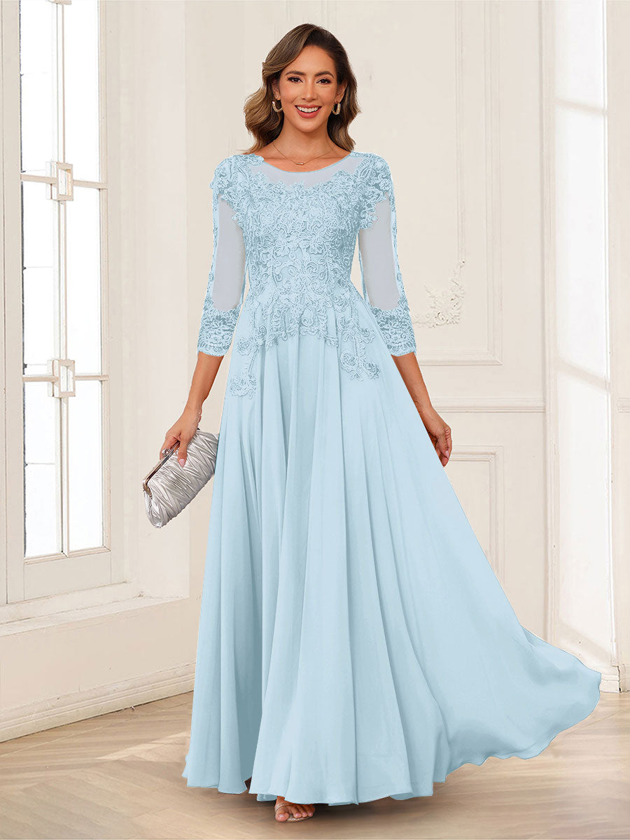 A-Line/Princess Scoop 3/4 Sleeves Chiffon Mother of the Bride Dresses with Applique