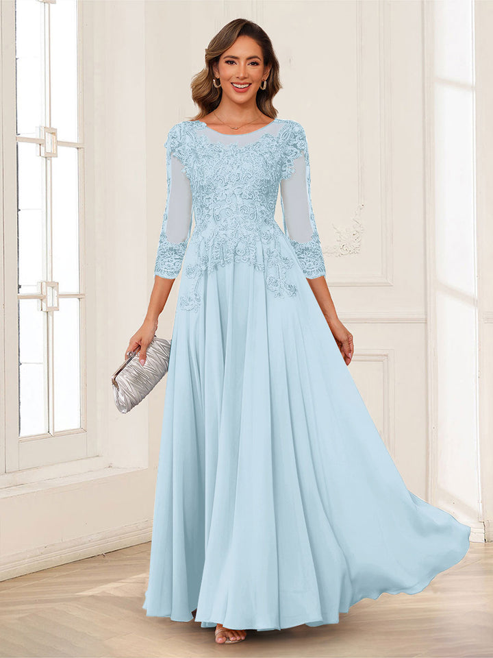 A-Line/Princess Scoop 3/4 Sleeves Chiffon Mother of the Bride Dresses with Applique