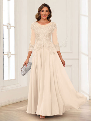 A-Line/Princess Scoop 3/4 Sleeves Chiffon Mother of the Bride Dresses with Applique