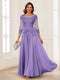 A-Line/Princess Scoop 3/4 Sleeves Chiffon Mother of the Bride Dresses with Applique