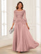A-Line/Princess Scoop 3/4 Sleeves Chiffon Mother of the Bride Dresses with Applique