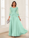 A-Line/Princess Scoop 3/4 Sleeves Chiffon Mother of the Bride Dresses with Applique