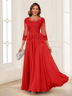 A-Line/Princess Scoop 3/4 Sleeves Chiffon Mother of the Bride Dresses with Applique