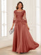 A-Line/Princess Scoop 3/4 Sleeves Chiffon Mother of the Bride Dresses with Applique