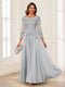 A-Line/Princess Scoop 3/4 Sleeves Chiffon Mother of the Bride Dresses with Applique