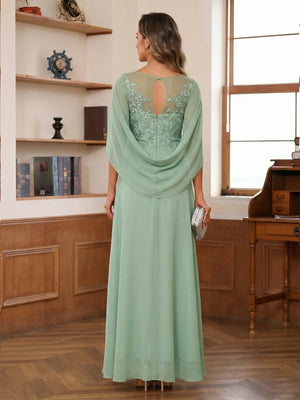 A-Line/Princess Scoop Asymmetrical  Mother of the Bride Dresses with Cape & Appliques