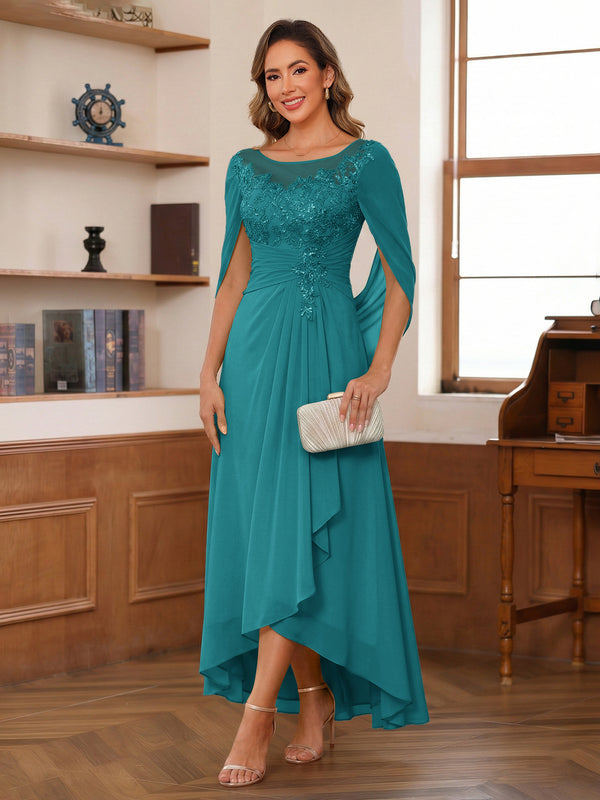 A-Line/Princess Scoop Asymmetrical  Mother of the Bride Dresses with Cape & Appliques