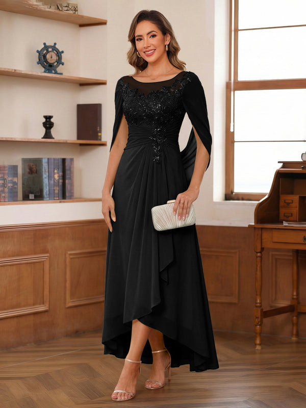 A-Line/Princess Scoop Asymmetrical  Mother of the Bride Dresses with Cape & Appliques