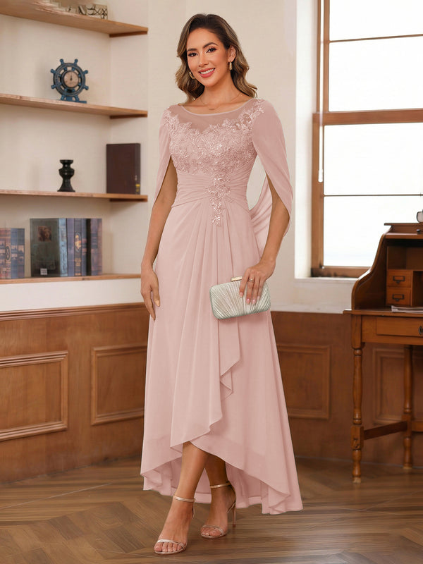 A-Line/Princess Scoop Asymmetrical  Mother of the Bride Dresses with Cape & Appliques