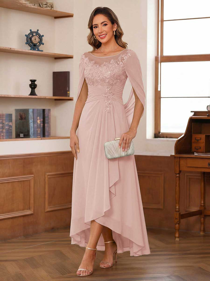 A-Line/Princess Scoop Asymmetrical  Mother of the Bride Dresses with Cape &amp; Appliques