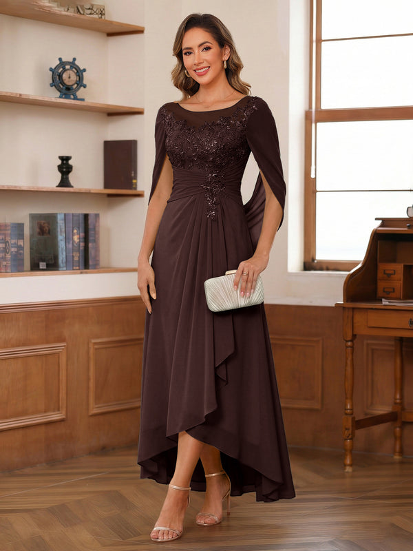 A-Line/Princess Scoop Asymmetrical  Mother of the Bride Dresses with Cape & Appliques