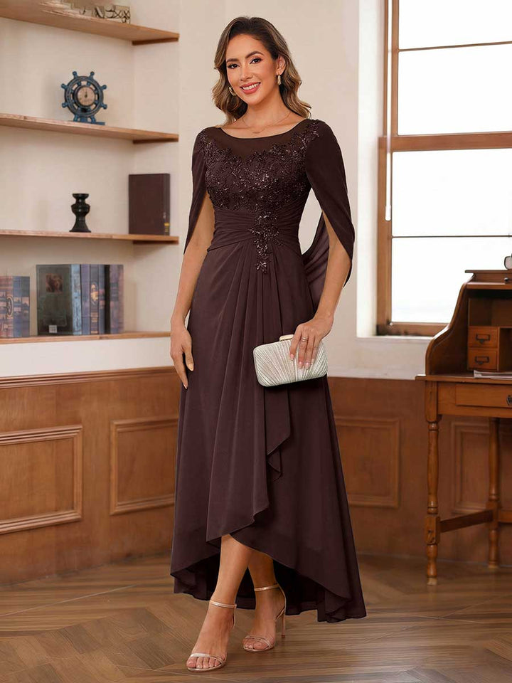 A-Line/Princess Scoop Asymmetrical  Mother of the Bride Dresses with Cape &amp; Appliques