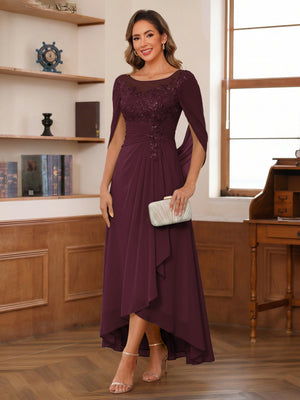 A-Line/Princess Scoop Asymmetrical  Mother of the Bride Dresses with Cape & Appliques