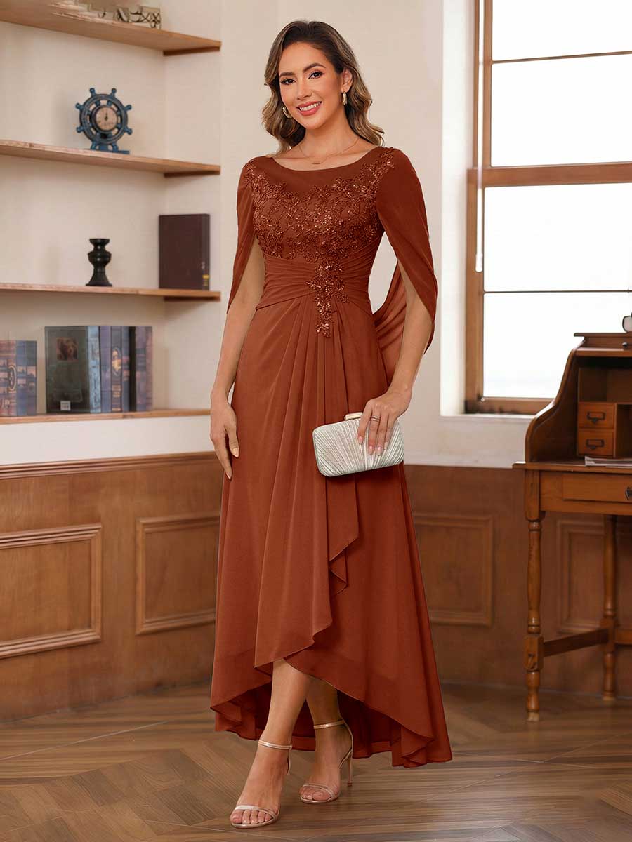 A-Line/Princess Scoop Asymmetrical  Mother of the Bride Dresses with Cape &amp; Appliques