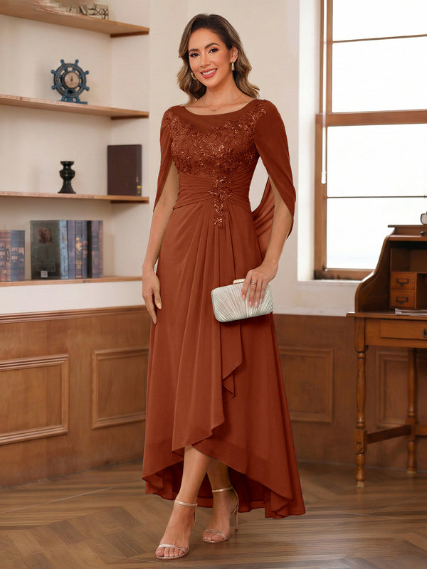 A-Line/Princess Scoop Asymmetrical  Mother of the Bride Dresses with Cape & Appliques