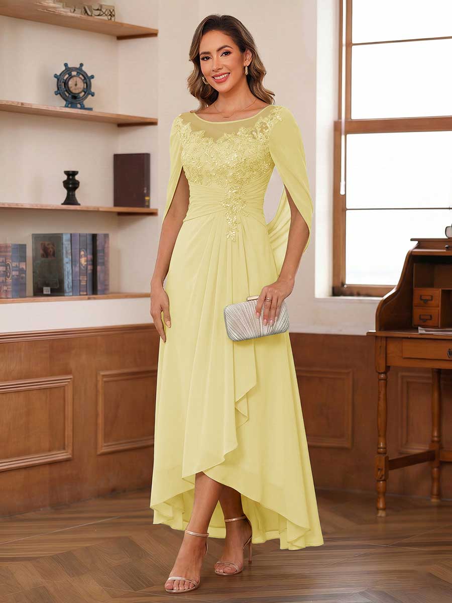 A-Line/Princess Scoop Asymmetrical  Mother of the Bride Dresses with Cape &amp; Appliques
