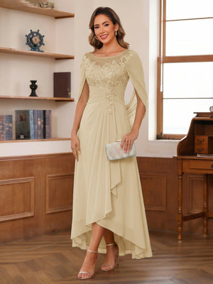 A-Line/Princess Scoop Asymmetrical  Mother of the Bride Dresses with Cape & Appliques
