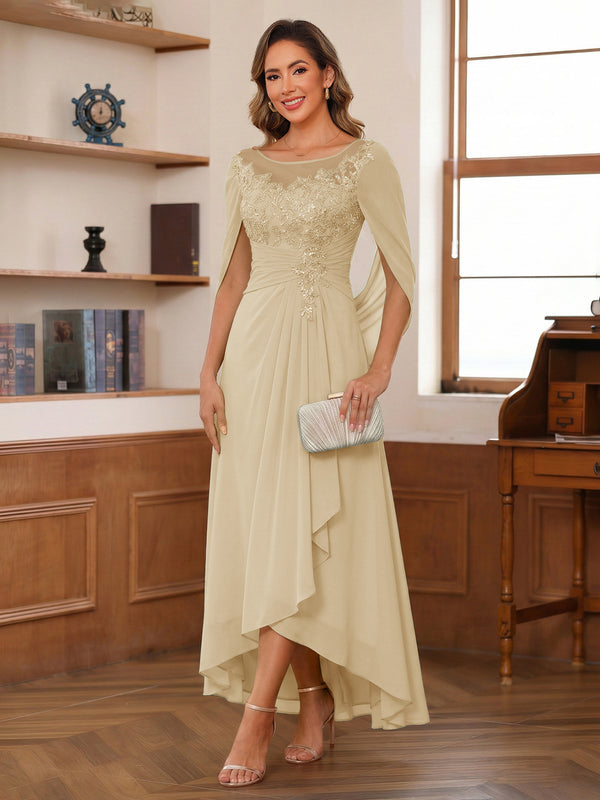 A-Line/Princess Scoop Asymmetrical  Mother of the Bride Dresses with Cape & Appliques