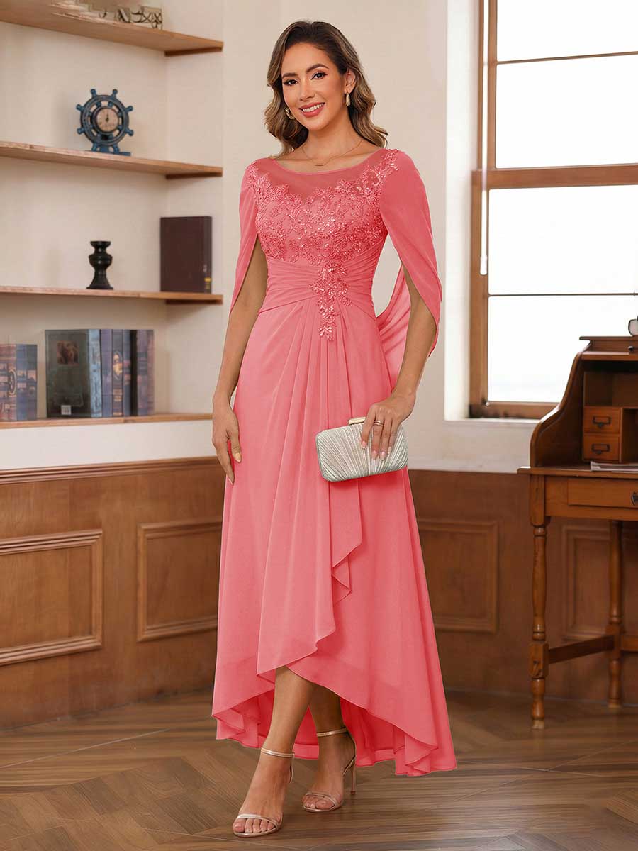 A-Line/Princess Scoop Asymmetrical  Mother of the Bride Dresses with Cape &amp; Appliques