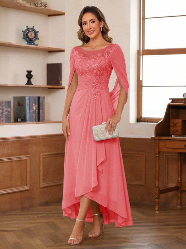 A-Line/Princess Scoop Asymmetrical  Mother of the Bride Dresses with Cape & Appliques