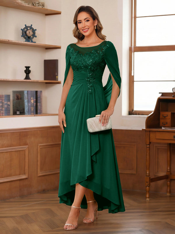 A-Line/Princess Scoop Asymmetrical  Mother of the Bride Dresses with Cape & Appliques