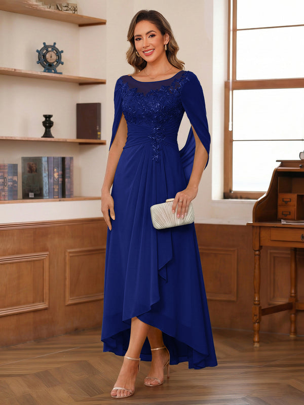 A-Line/Princess Scoop Asymmetrical  Mother of the Bride Dresses with Cape & Appliques
