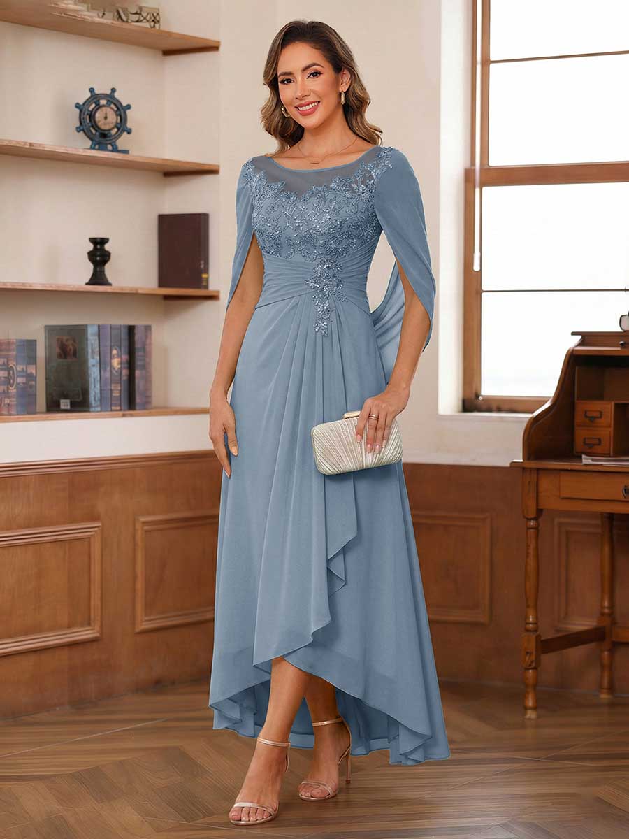 A-Line/Princess Scoop Asymmetrical  Mother of the Bride Dresses with Cape &amp; Appliques