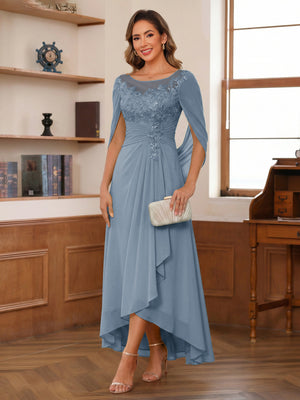 A-Line/Princess Scoop Asymmetrical  Mother of the Bride Dresses with Cape & Appliques
