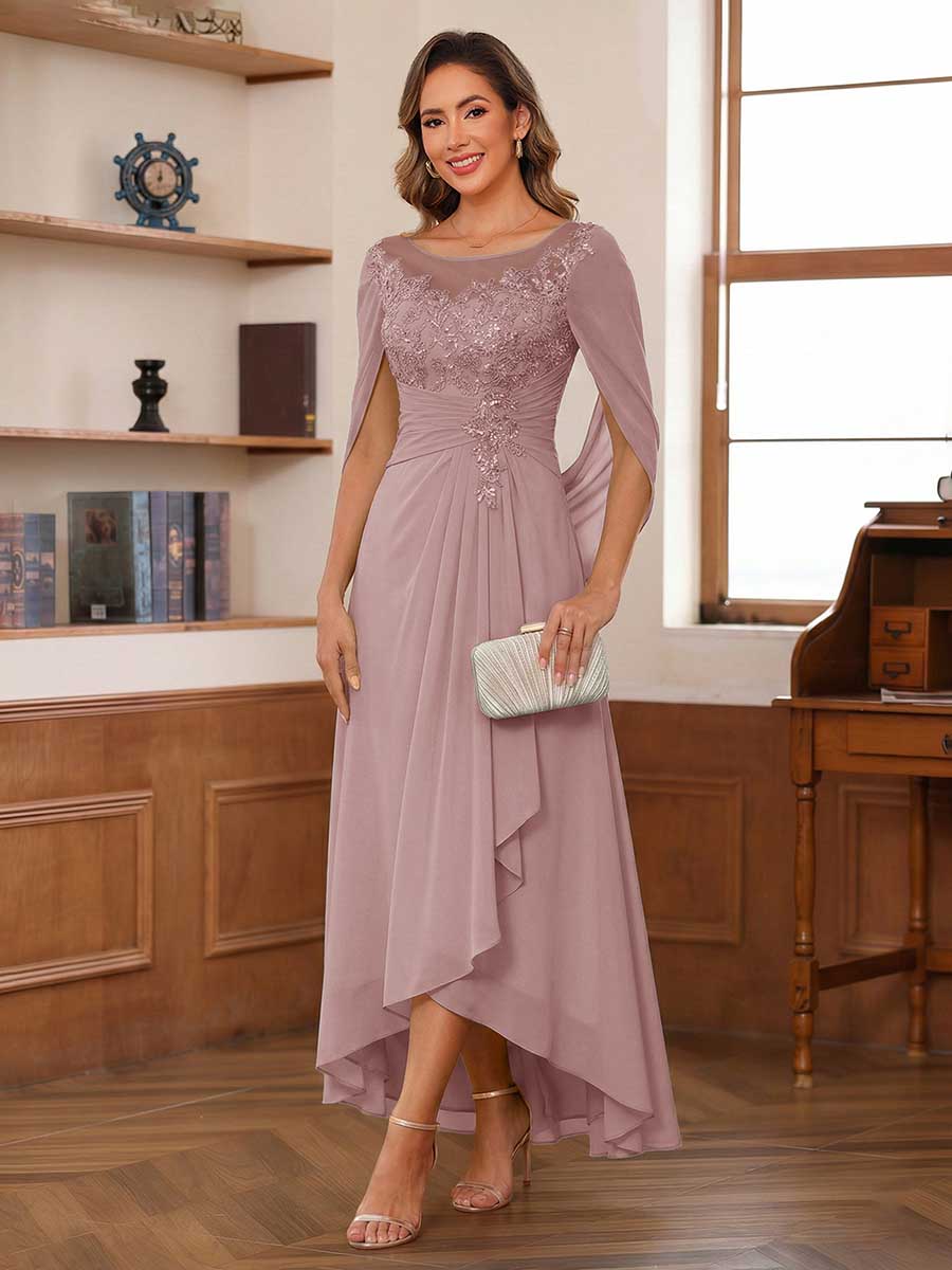 A-Line/Princess Scoop Asymmetrical  Mother of the Bride Dresses with Cape &amp; Appliques