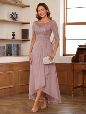 A-Line/Princess Scoop Asymmetrical  Mother of the Bride Dresses with Cape & Appliques
