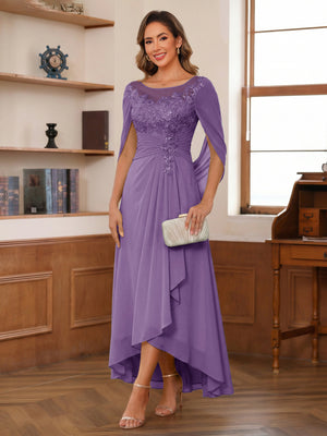 A-Line/Princess Scoop Asymmetrical  Mother of the Bride Dresses with Cape & Appliques