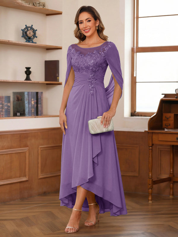 A-Line/Princess Scoop Asymmetrical  Mother of the Bride Dresses with Cape & Appliques