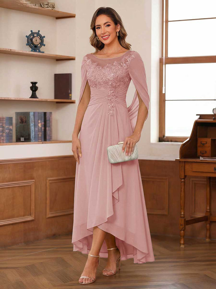 A-Line/Princess Scoop Asymmetrical  Mother of the Bride Dresses with Cape &amp; Appliques