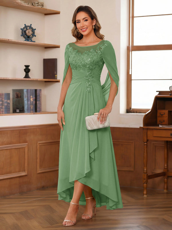 A-Line/Princess Scoop Asymmetrical  Mother of the Bride Dresses with Cape & Appliques