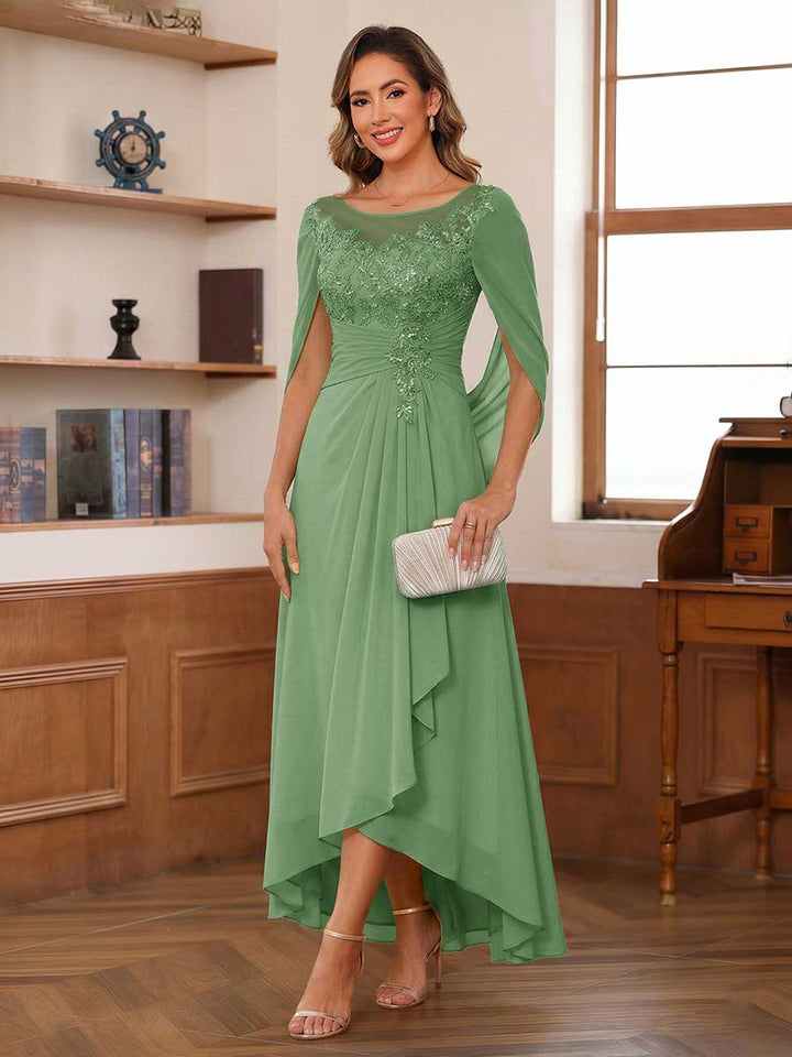 A-Line/Princess Scoop Asymmetrical  Mother of the Bride Dresses with Cape &amp; Appliques