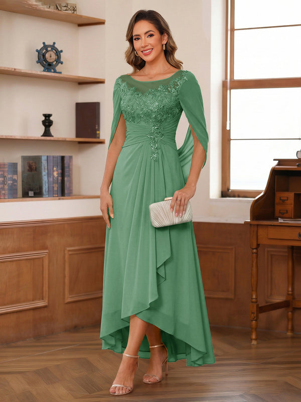 A-Line/Princess Scoop Asymmetrical  Mother of the Bride Dresses with Cape & Appliques