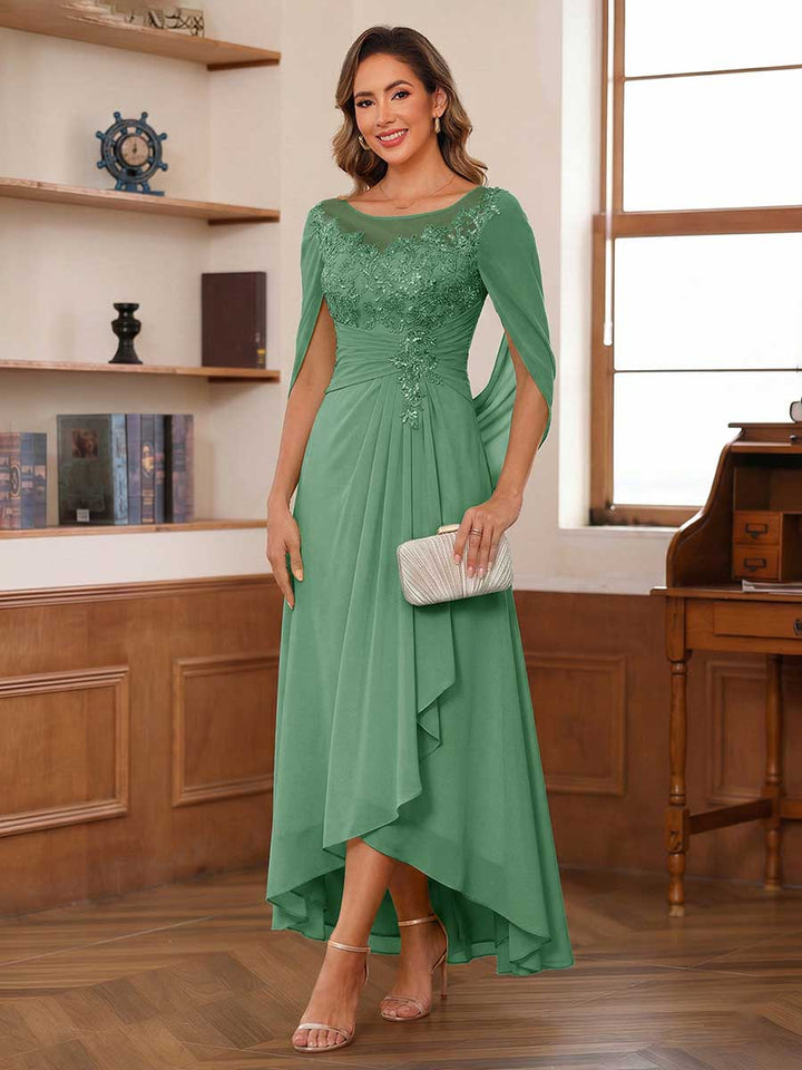 A-Line/Princess Scoop Asymmetrical  Mother of the Bride Dresses with Cape &amp; Appliques