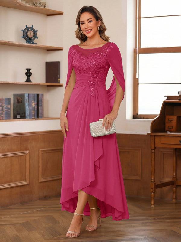 A-Line/Princess Scoop Asymmetrical  Mother of the Bride Dresses with Cape & Appliques
