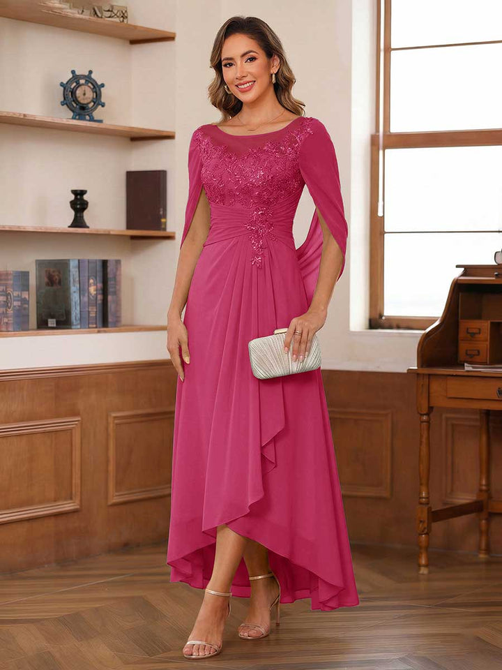 A-Line/Princess Scoop Asymmetrical  Mother of the Bride Dresses with Cape &amp; Appliques