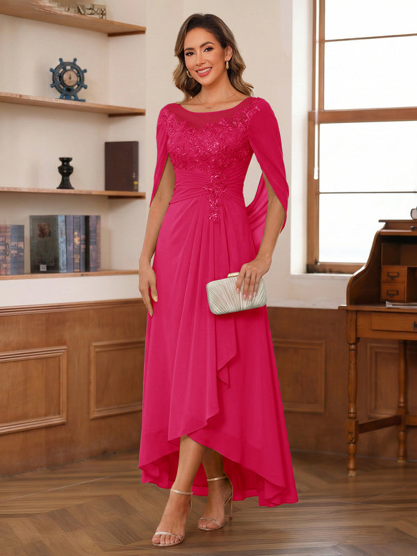 A-Line/Princess Scoop Asymmetrical  Mother of the Bride Dresses with Cape & Appliques