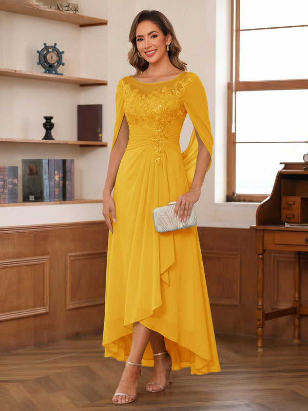 A-Line/Princess Scoop Asymmetrical  Mother of the Bride Dresses with Cape & Appliques