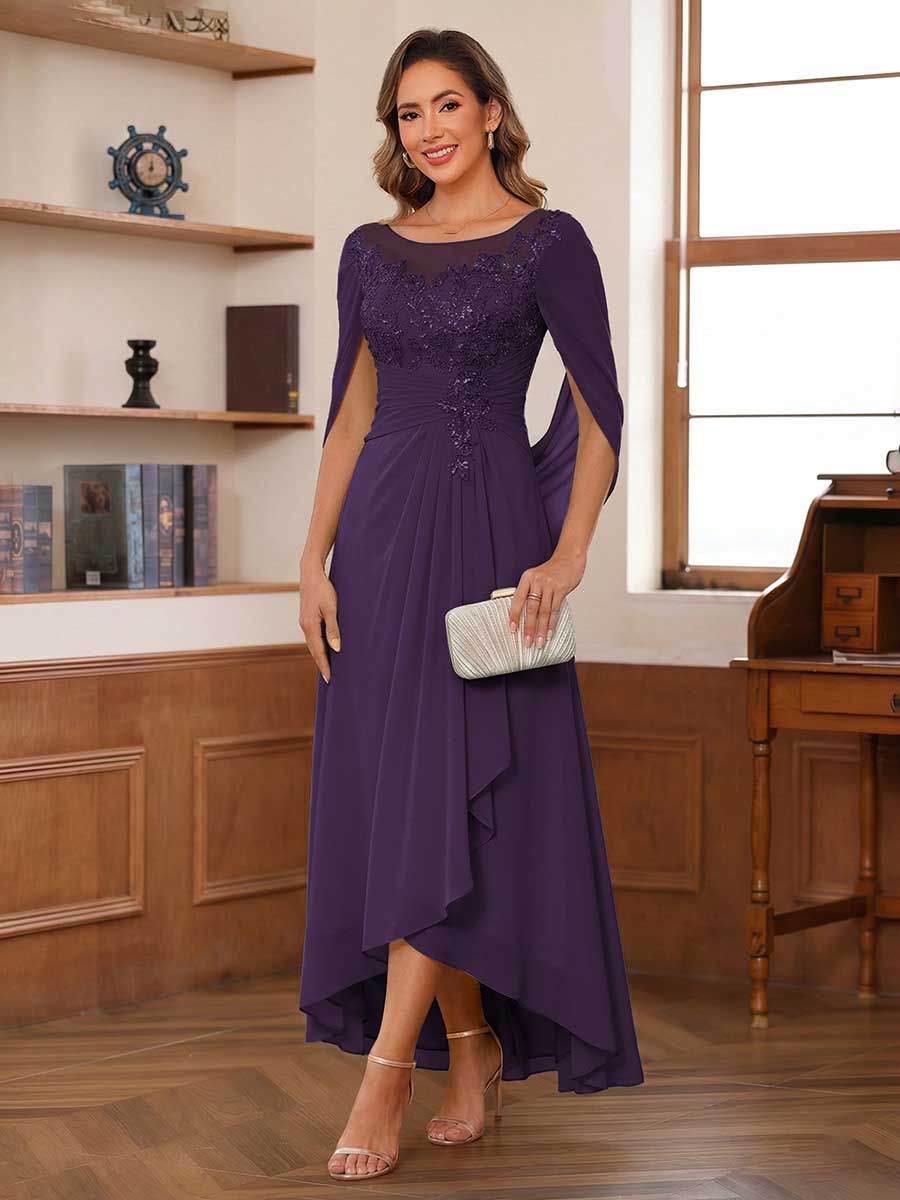 A-Line/Princess Scoop Asymmetrical  Mother of the Bride Dresses with Cape &amp; Appliques