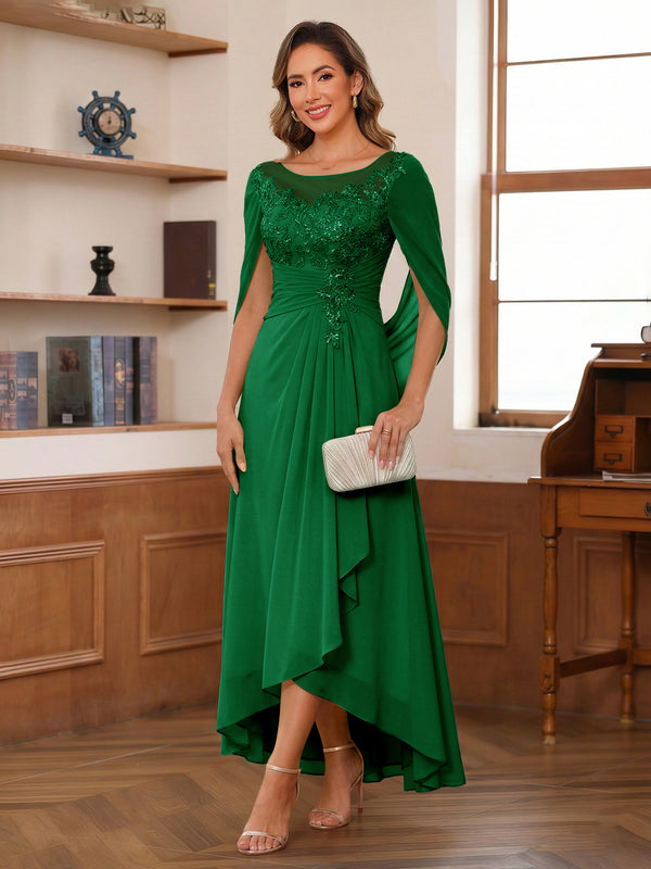 A-Line/Princess Scoop Asymmetrical  Mother of the Bride Dresses with Cape & Appliques