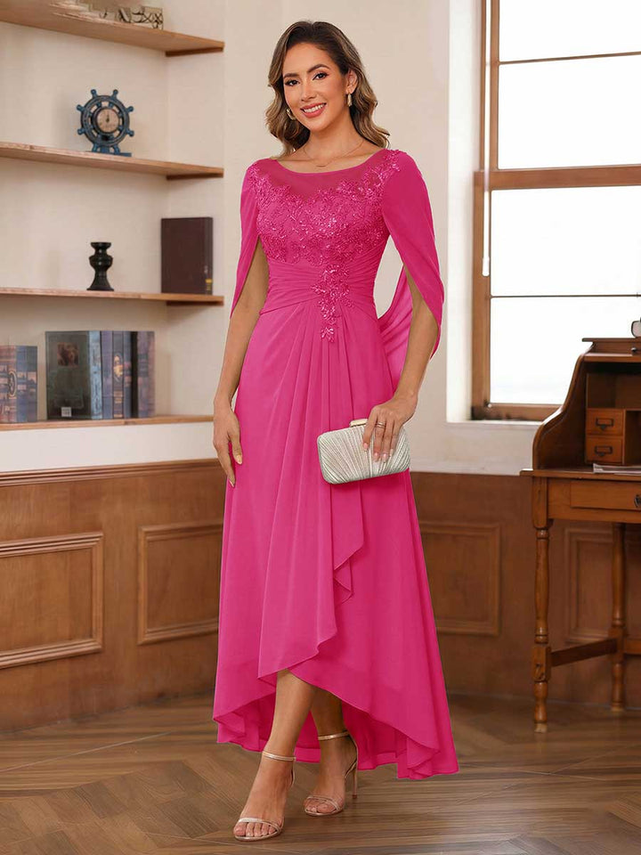 A-Line/Princess Scoop Asymmetrical  Mother of the Bride Dresses with Cape &amp; Appliques